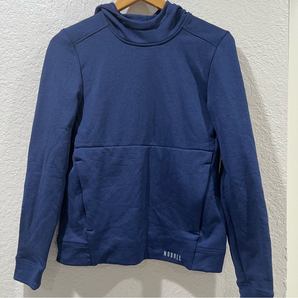 NOBULL Performance Fleece Hoodie Pullover Zip Pockets Blue Size Medium